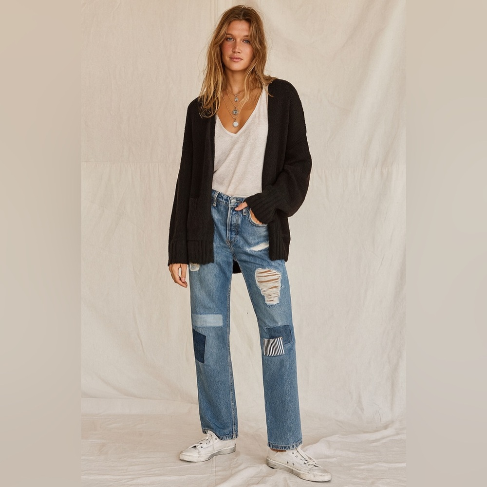 Anthropologie ASKKNY High Waist Patchwork Distressed Straight Leg Denim Jean